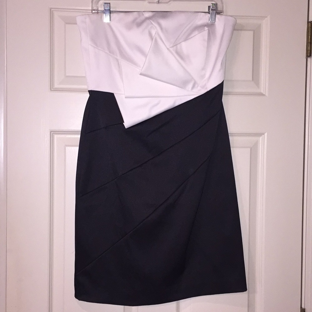 Black and ivory strapless cocktail dress